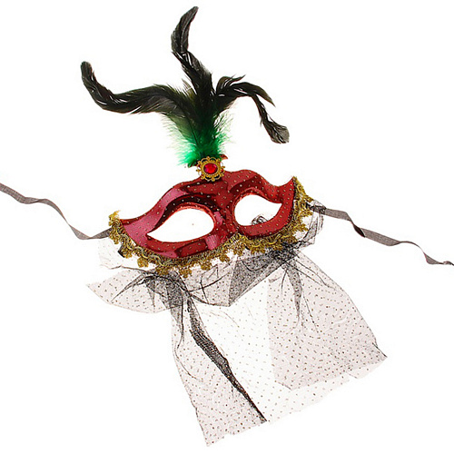 Розовая венецианская маска с вуалью 